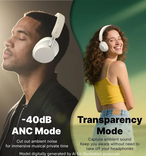 Miniatura 3 de Hmusic MS04 Auriculares Bluetooth con cancelación activa de ruido sobre la oreja 4-Mic Hybrid -40dB ANC Bluetooth Headset, 2-ENC Mic, 80H
