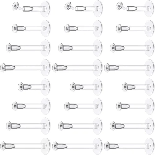 Cisyozi Piercing de nariz de plástico transparente de 0.71 oz y 0.71 onzas para cirugía, flexible y plano superior, piercing acrílico flexible para
