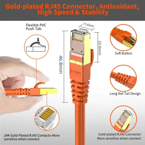Miniatura 7 de Cable Ethernet CAT 8 blindado SFTP para red de Internet, cables LAN de alta velocidad resistentes con conector RJ45 chapado en oro, profesional