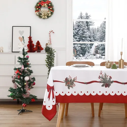 Miniatura 8 de Wewoch Mantel Navideño 60"x84" de Poliéster Resistente al Agua con Estampado de Campana Ideal para Decoración de Cocina Interior de Vacaciones