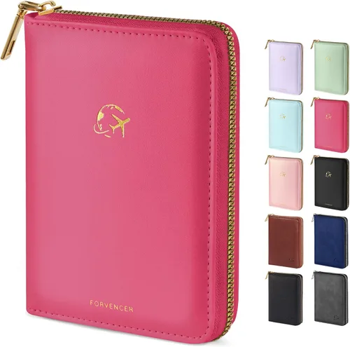 Miniatura 8 de Forvencer Funda para pasaporte con cierre de cremallera seguro, cartera de pasaporte premium para viajes, bonita funda de tarjeta de bloqueo RFID