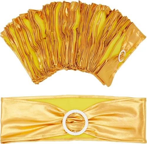 Miniatura 4 de Juvale Bandas doradas para silla, paquete de 100 unidades, poliéster sólido, se adapta a respaldos de sillas de 13.5-16.5 n con alzapaños dorados