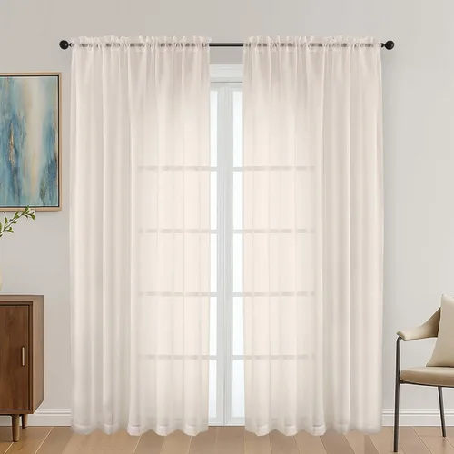 Miniatura 34 de OVZME - Cortinas traslúcidas blancas de 45 pulgadas de largo, 2 paneles, cortinas de gasa con bolsillo para barra para ventanas pequeñas, cada una