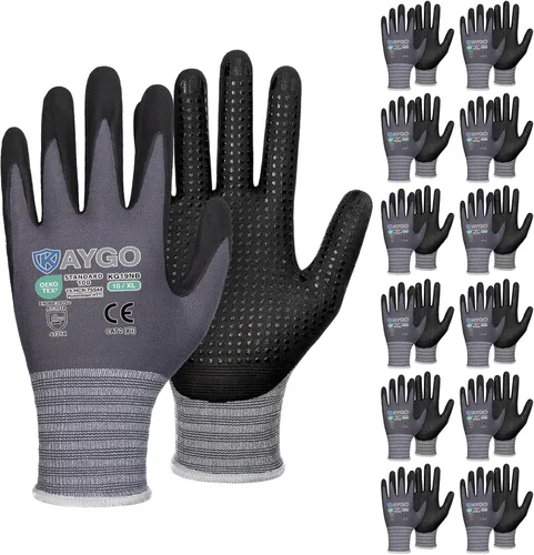 Miniatura 14 de KAYGO MicroFoam - Guantes de trabajo con revestimiento de nitrilo, 12 pares KG19N de nailon de punto sin costuras, micropuntos para un mejor agarre