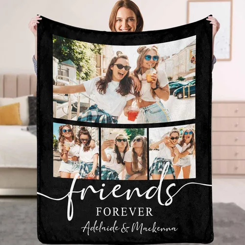 Miniatura 8 de YESCUSTOM Manta personalizada de Friends Forever con collage de fotos y texto, manta personalizada para mejores amigos, mejores amigos, cumpleaños