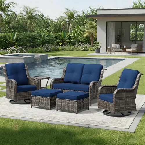Miniatura 37 de Joyside Juego de sillas de mimbre para patio, juego de 3 piezas de mimbre para exteriores con 2 sillas reposabrazos y 1 mesa auxiliar para terraza