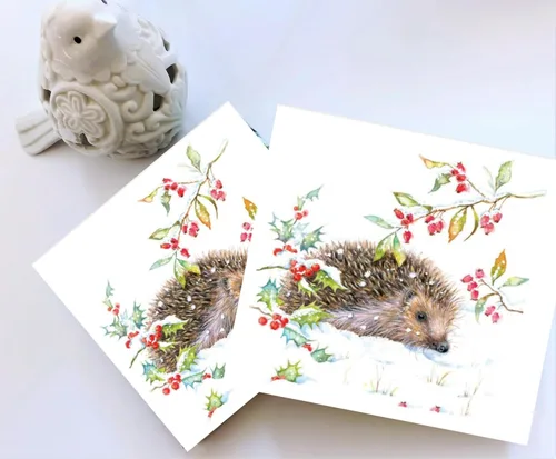 Miniatura 4 de Servilletas de papel de erizo de 20 unidades de 13 x 13 pulgadas para decoupage con diseños de animales y acebos