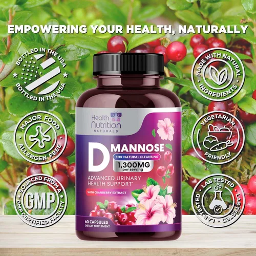 Miniatura 4 de Suplemento de D-manosa – 1,300 mg de manosa D orgánica por porción con extracto de arándano orgánico – Soporte urinario y vejiga natural de acción
