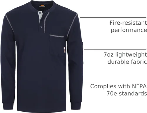 Miniatura 69 de KONRECO Camisas FR para hombre resistentes al fuego/ignífugo CAT2 7oz algodón dos tonos y camisa Henley