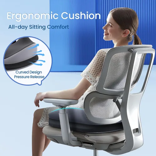 Miniatura 6 de Benazcap Cojín de asiento grande para silla de oficina, espuma viscoelástica, alivio del dolor de coxis, almohada para apoyo de espalda, almohadilla