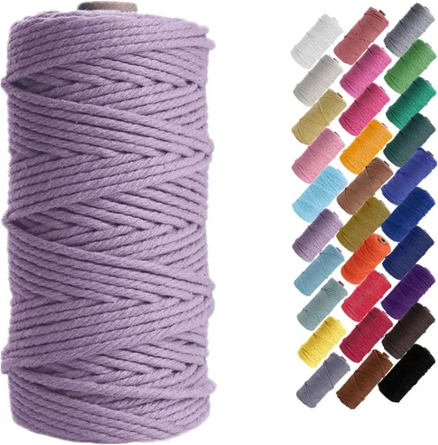 Miniatura 21 de HAPYLY - Cuerda de algodón natural para macramé, de 0.118 pulgadas x 109 yardas, cuerda de algodón de colores para manualidades, tejer, colgar