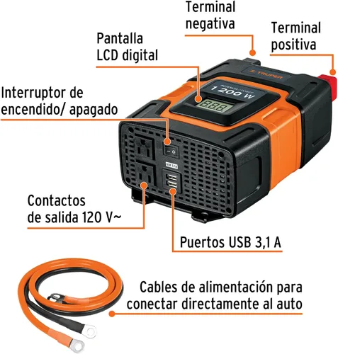 Miniatura 2 de Truper Inversor de corriente 10491 / INCO-1000-1000 W con puerto de carga USB