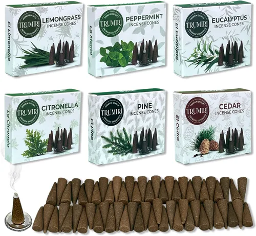 Miniatura 15 de Trumiri Conos de Incienso Frutales - Paquete de Variedad - Total 60 Conos de Incienso (6 Aromas x 10 Conos) - Fresa, Coco, Piña, Manzana, Mango