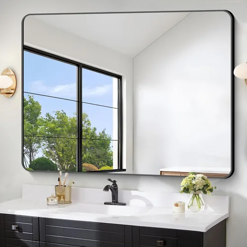 Miniatura 27 de FORBATH - Espejo de baño negro para sobre lavabo, espejo de pared de 16x24 pulgadas con marco de metal, esquinas redondeadas para baño, dormitorio