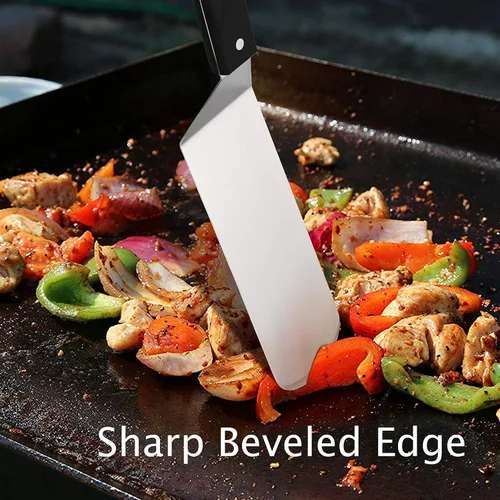 Miniatura 5 de HaSteeL Espátula de plancha de metal, acero inoxidable larga con mango remachado, girador de hamburguesas perforado resistente y sólido para cocinar