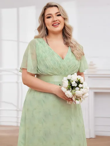 Miniatura 26 de Ever-Pretty Vestido formal para mujer, Navidad, Año Nuevo, cuello en V, gasa, talla grande, largo hasta el suelo, vestido de dama de honor