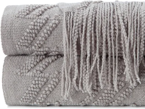 Miniatura 3 de Chanasya Manta gris de alta calidad con borlas, de punto acrílico, supersuave, esponjosa, cálida, acogedora, ligera, elegante, bohemia para cama