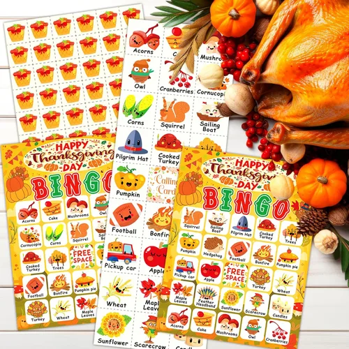 Miniatura 7 de Tarjetas de Bingo del Día de Acción de Gracias, Juego de Bingo Lindo del Día de Acción de Gracias para 24 Jugadores, Niños, Adultos, Suministros
