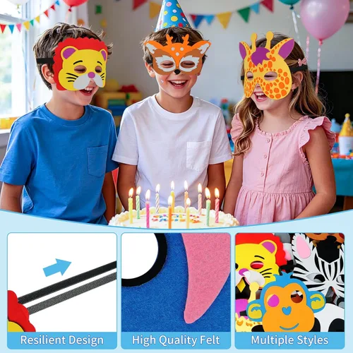 Miniatura 3 de ShaggyDogz 30 piezas de máscaras de animales de fieltro para niños, suministros para fiestas temáticas de la jungla..
