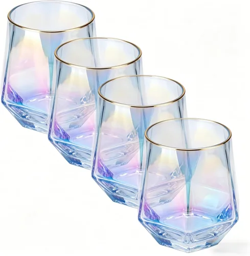 Miniatura 11 de Juego de 4 copas de vino sin tallo, cristalería iridiscente de 10 onzas, moderna cristalería arcoíris con vasos de colores para vino tinto