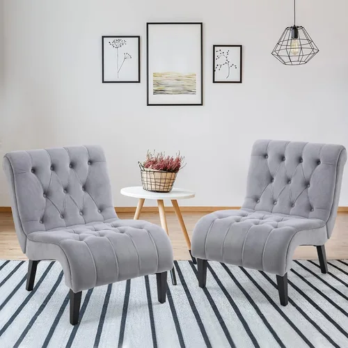 Miniatura 16 de AVAWING Juego de 2 sillas decorativas sin brazos, sillas tapizadas con botones copetudos para sala de estar con patas de madera, cómoda silla