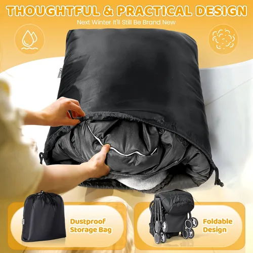 Miniatura 6 de Orzbow - Bolsa universal para cochecito con saco extra para niños pequeños, manta cálida e impermeable, funda de invierno, bolsa de banderines