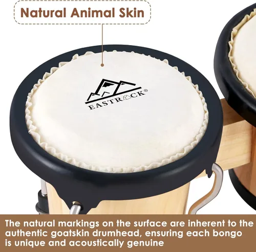 Miniatura 2 de EastRock Bongo - Juego de tambor de 4 y 5 pulgadas para adultos, principiantes, profesionales, instrumentos de percusión de madera y metal con llave