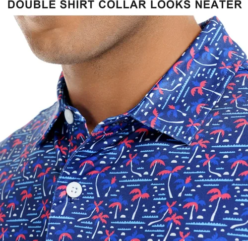 Miniatura 28 de DEOLAX Camisa de golf para hombre, con estampado de moda, atlética, de manga corta, clásica, casual, ajuste seco, suave, para hombres
