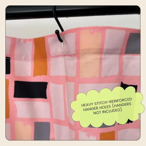 Miniatura 4 de Cortina de ducha MidMod rosa – 72 x 72 pulgadas, cortina de baño moderna de mediados de siglo con patrón cuadrado abstracto, diseño retro de tela
