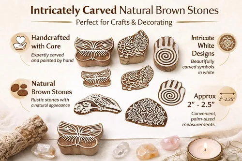 Miniatura 4 de Sellos de cerámica de madera para impresión en bloques, juego de 5 bloques de impresión textil india tallados a mano, sellos de cerámica de arcilla