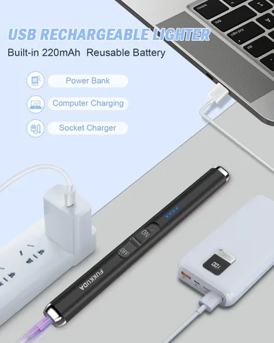 Miniatura 4 de FUKKUDA Encendedor Eléctrico de Vela de Doble Arco Mejorado - Recargable por USB, Resistente al Viento, Sin Llama, Ideal Relleno de Calcetín Negro