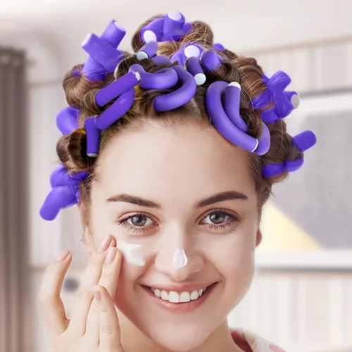 Miniatura 6 de 30 rizadores de pelo de espuma pequeños, 9.45 pulgadas de largo x 0.47 pulgadas de diámetro, varillas flexibles sin calor para cabello corto, Morado