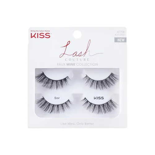 KISS Lash Couture - Pestañas postizas de visón sintético, banda de pestañas sin nudos, reutilizables, aptas para lentes de contacto, fáciles de