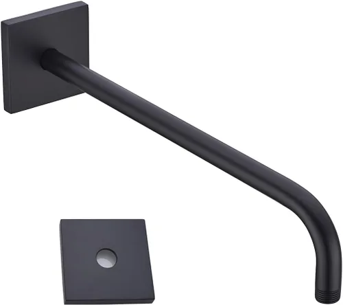 Miniatura 40 de Brazo de ducha de 16 pulgadas con brida, acero inoxidable negro mate de 90 grados, brazo de extensión de cabezal de ducha montado en la pared