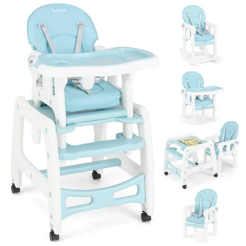 Miniatura 13 de INFANS 5 en 1 Silla Alta para Bebé, Juego de Silla y Mesa Convertible para Niños, Silla Mecedora, Asiento Multifuncional con Ruedas Universales Beige