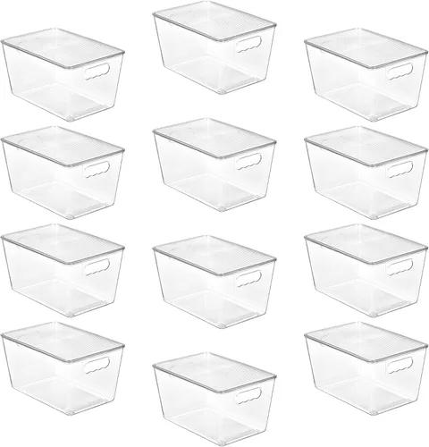 Miniatura 17 de Vtopmart 10 unidades de contenedores de almacenamiento apilables transparentes con tapas, contenedores de plástico grandes con asas para organizador