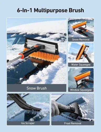 Miniatura 9 de AstroAI Raspadores de hielo de 47.2" para parabrisas de automóvil, cepillo de nieve resistente 3 en 1 con escobilla de goma, 10 configuraciones