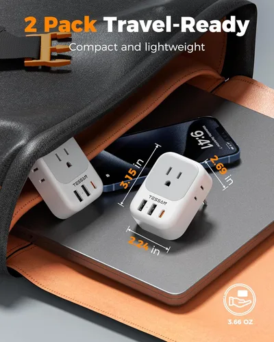 Miniatura 5 de Adaptador de enchufe de viaje para Italia, paquete de 2, adaptador de corriente TESSAN Italia con 4 tomacorrientes, 3 cargadores USB