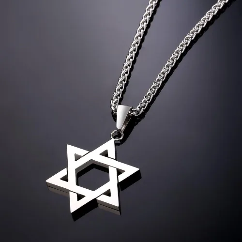 Miniatura 94 de U7 - Collar con Estrella de David para hombres y mujeres, dije hexagonal de acero inoxidable con cruz/piedra de rubí/collares clásicos judíos