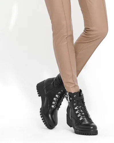 Miniatura 2 de CentroPoint Botines de cuña de moda para mujer, con cremallera lateral, con cordones, zapatos de plataforma de punta redonda