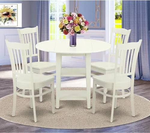 Miniatura 2 de East West Furniture SUGR5-LWH-W - Juego de mesa de comedor de 5 piezas para 4 personas, incluye una mesa de cocina redonda con gotas y estantes y 4
