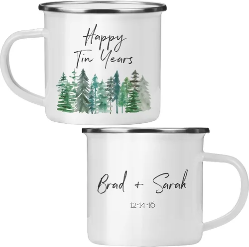 Miniatura 10 de Taza de campamento esmaltada personalizada. Tazas de café de cerámica personalizadas para campamento y senderismo, regalo de San Valentín