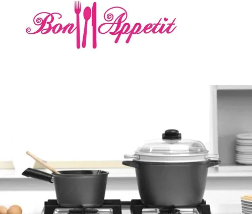 Bon Appetit - Calcomanías de vinilo para cocina, azulejo, tenedor, cuchara, adhesivo de vinilo para cafetería, cafetería, tienda, restaurante, sala