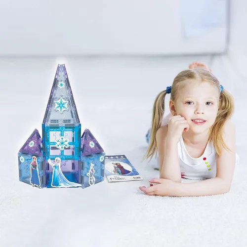 Miniatura 5 de Tytan Toys Juguete de azulejos magnéticos Frozen de Disney Princesa Castillo - Juego de construcción STEAM de 20 piezas con azulejos brillantes