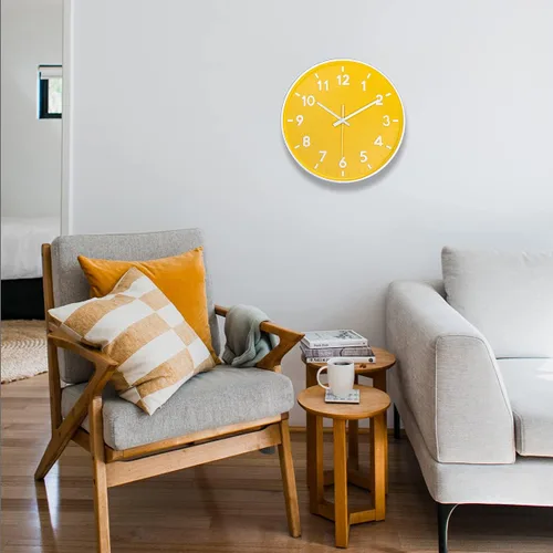 Miniatura 4 de JENLYSTIME Reloj moderno de 12 pulgadas para interiores y exteriores, esfera redonda brillante y colorida, reloj de pared silencioso de cuarzo que