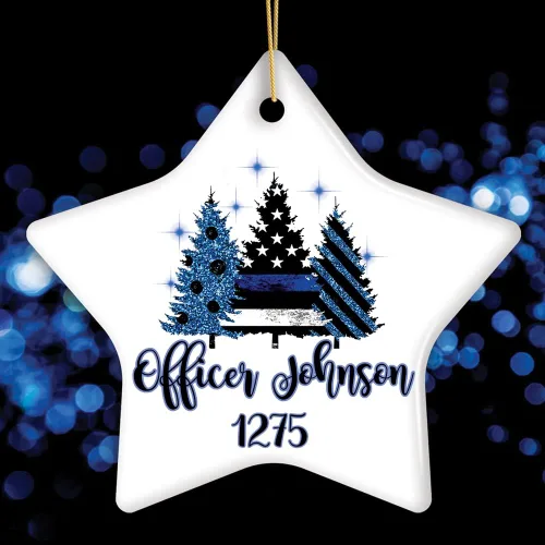 Adorno personalizado de árbol de Navidad con texto en inglés "Back The Blue Merry Christmas", regalo de jubilación (corazón)