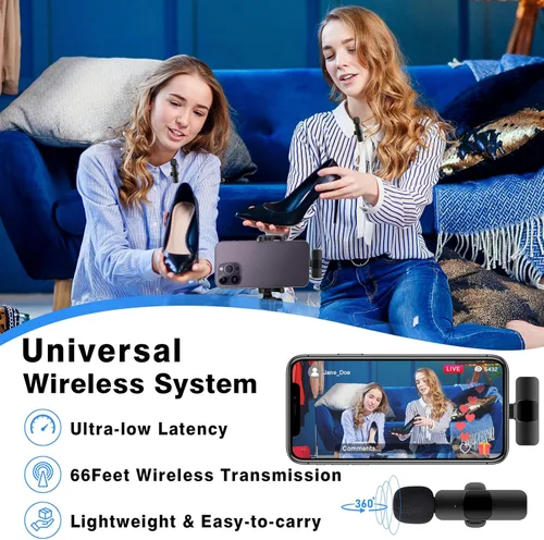 Miniatura 5 de Micrófono de solapa profesional inalámbrico Lavalier para iPhone, iPad, micrófono de grabación de condensador omnidireccional inalámbrico