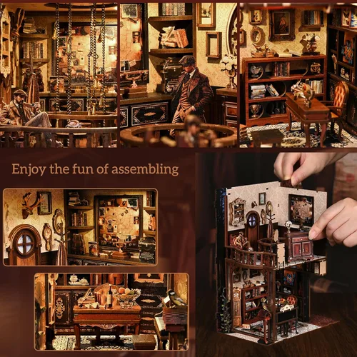 Miniatura 6 de NFEHGXAE Kits de rincón de libros para adultos, kit de casa de muñecas en miniatura con luces LED, rompecabezas de madera 3D, adolescentes