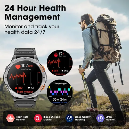 Miniatura 4 de Relojes inteligentes militares para hombres con GPS, reloj inteligente AMOLED Bluetooth de 1.43 pulgadas con linterna LED, reloj inteligente