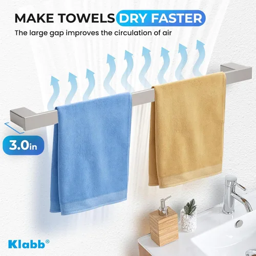 Miniatura 2 de Klabb Juego de 4 piezas de accesorios de baño plateados metálicos, juego de toallero de acero inoxidable SUS304 de 24 pulgadas con soporte